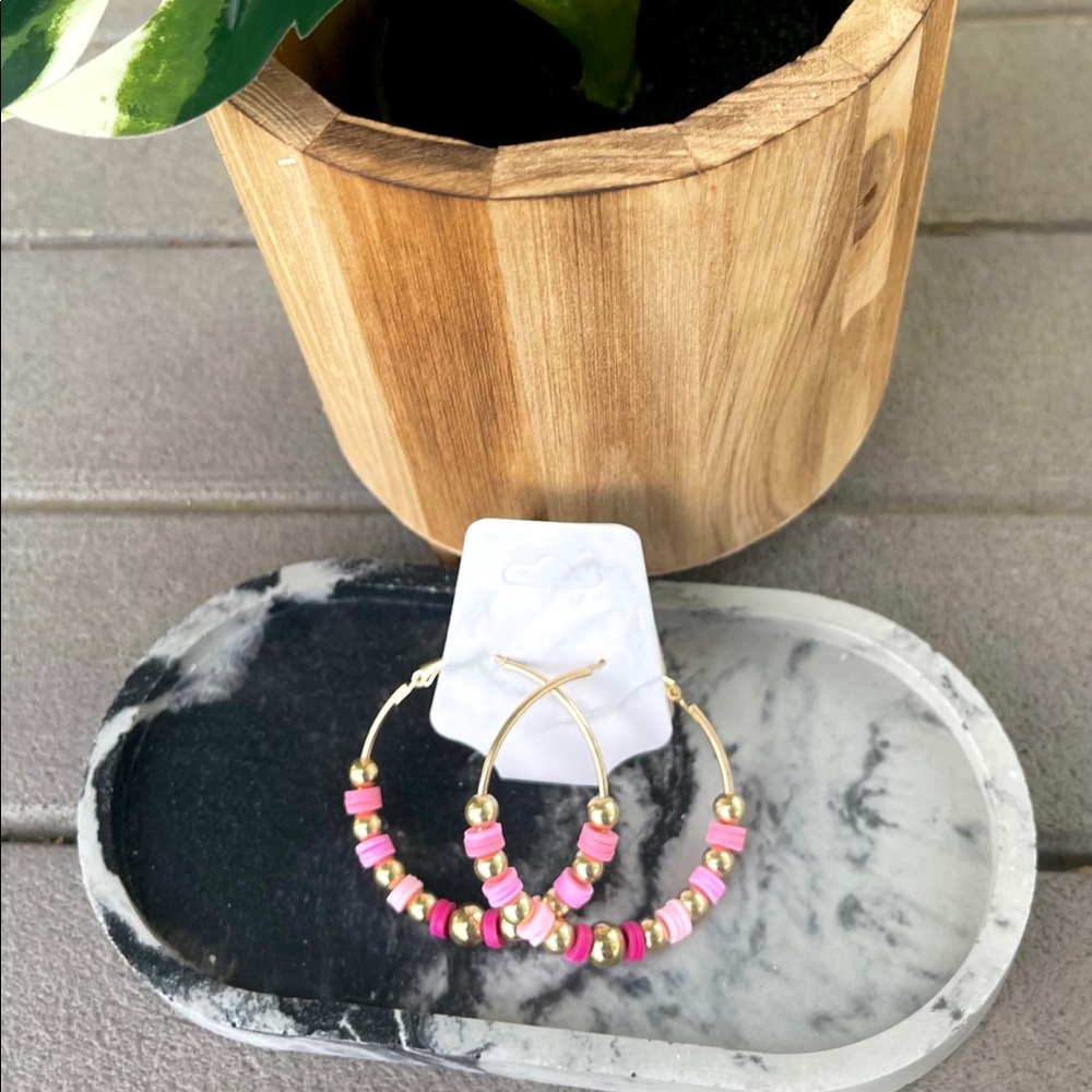 Pink boho hoop earrings